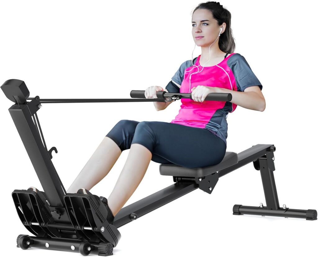 Rowing Machine Foldable, Rower Machines for Home Use with LCD Monitor  Comfortable Seat Cushion, Folding Rowing Machine for Home Exercise