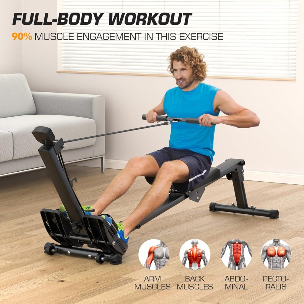 Rowing Machine Foldable, Rower Machines for Home Use with LCD Monitor  Comfortable Seat Cushion, Folding Rowing Machine for Home Exercise