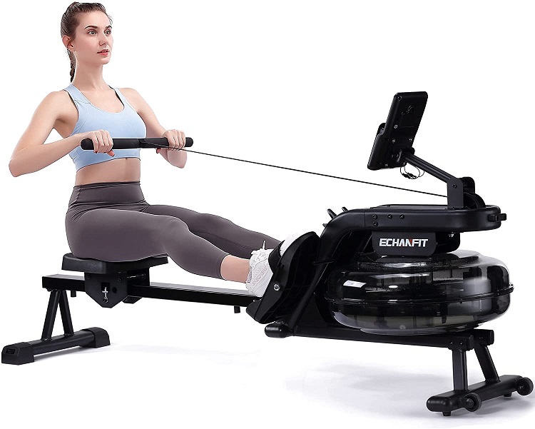 ECHANFIT Water Rowing Machine Rower 400 LB Weight Capacity with 6 Levels Resistance for Home Use R49 Max
