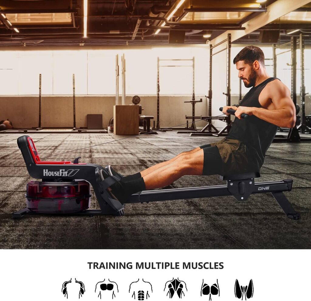 HouseFit Water Rower Rowing Machine with Bluetooth APP 330Lbs Weight Capacity for Home use Water Row Machine Exercise Equipment with iPad and Phone Support LCD Digital Monitor