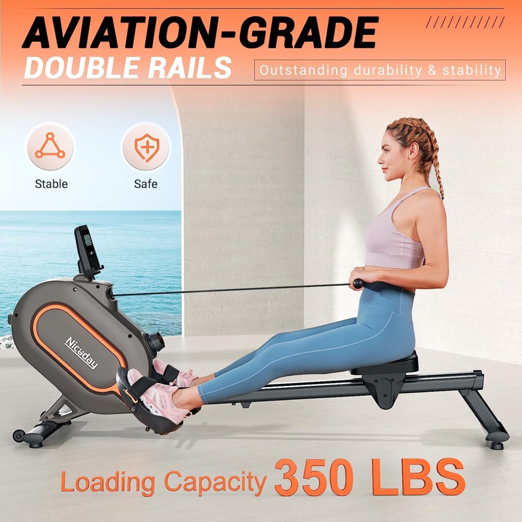 Niceday Rowing Machine, Magnetic Rowing Machine for Home Exercise, Rower with 350 LBS Loading Capacity  16 Levels of Resistance, Smart Rower Machine with Bluetooth  APP