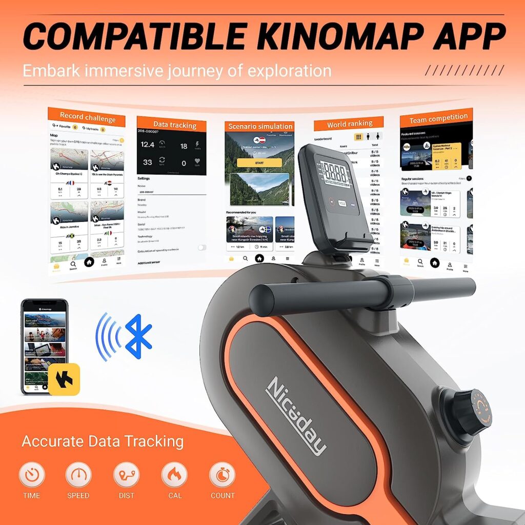 Niceday Rowing Machine, Magnetic Rowing Machine for Home Exercise, Rower with 350 LBS Loading Capacity  16 Levels of Resistance, Smart Rower Machine with Bluetooth  APP