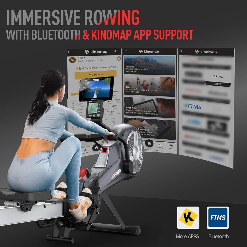 JOROTO Rowing Machine - Air  Magnetic Resistance Rowing Machines for Home Use, Commercial Grade Foldable Rower Machine with Bluetooth  Smart Backlit Monitor