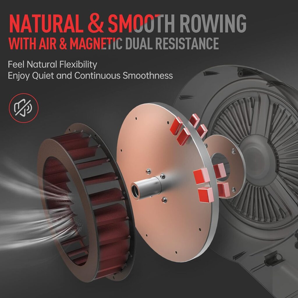 JOROTO Rowing Machine - Air  Magnetic Resistance Rowing Machines for Home Use, Commercial Grade Foldable Rower Machine with Bluetooth  Smart Backlit Monitor