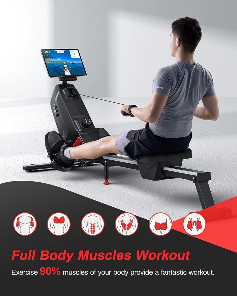 Magnetic Rowing Machine, UTRYUP Bluetooth Rower Machine for Home, Upgrade Resistance Strength with 16 Levels, Custom Widened Foot Pedals, 350 Lbs Weight Capacity