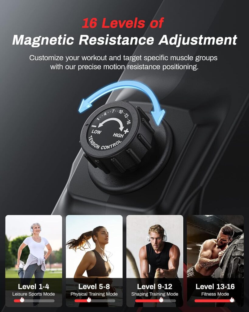 Magnetic Rowing Machine, UTRYUP Bluetooth Rower Machine for Home, Upgrade Resistance Strength with 16 Levels, Custom Widened Foot Pedals, 350 Lbs Weight Capacity