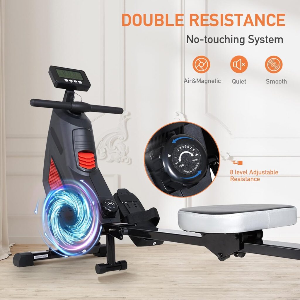 Rowing Machine Folding Magnetic Air Rowing Machines, Indoor Rower Machine for Home Use, 8 Levels Quiet Magnetic Air Dual Resistance Foldable Rower for Exercise Gyms Training, 250 LBS Max Weight Rowing Machine Folding Magnetic Air Rowing Machines, Indoor Rower Machine for Home Use, 8 Levels Quiet Magnetic Air Dual Resistance Foldable Rower for Exercise Gyms Training, 250 LBS Max Weight