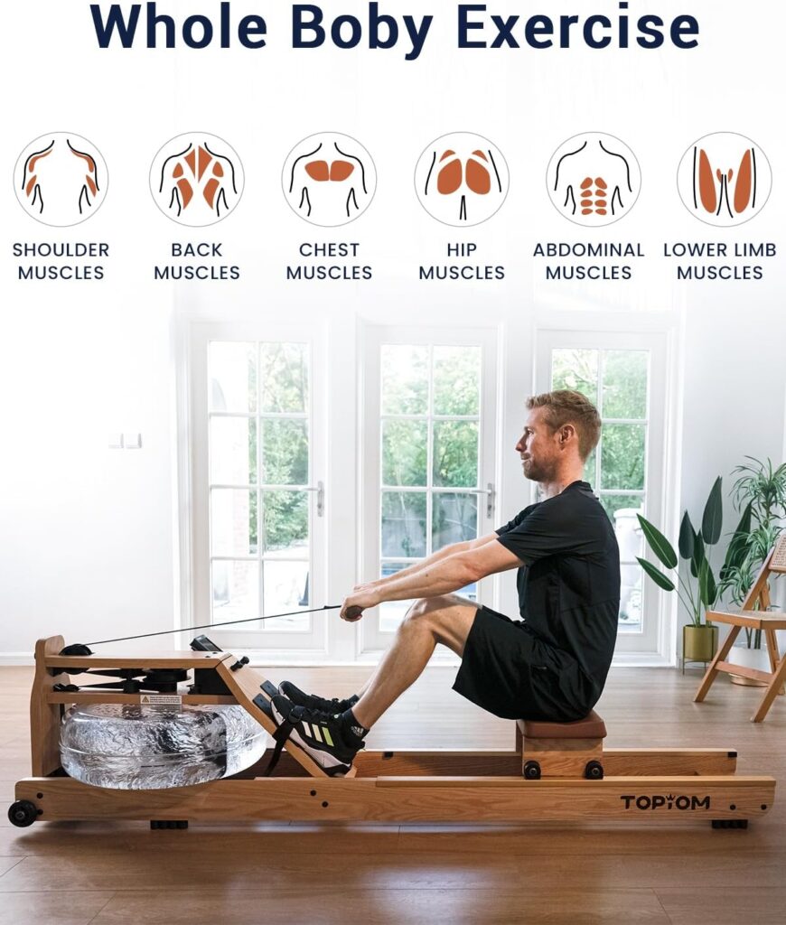 TOPIOM Water Rower Rowing Machine with TM-3 Performance Monitor, 400 lbs Max Load TOPIOM Water Rower Rowing Machine with TM-3 Performance Monitor, 400 lbs Max Load
