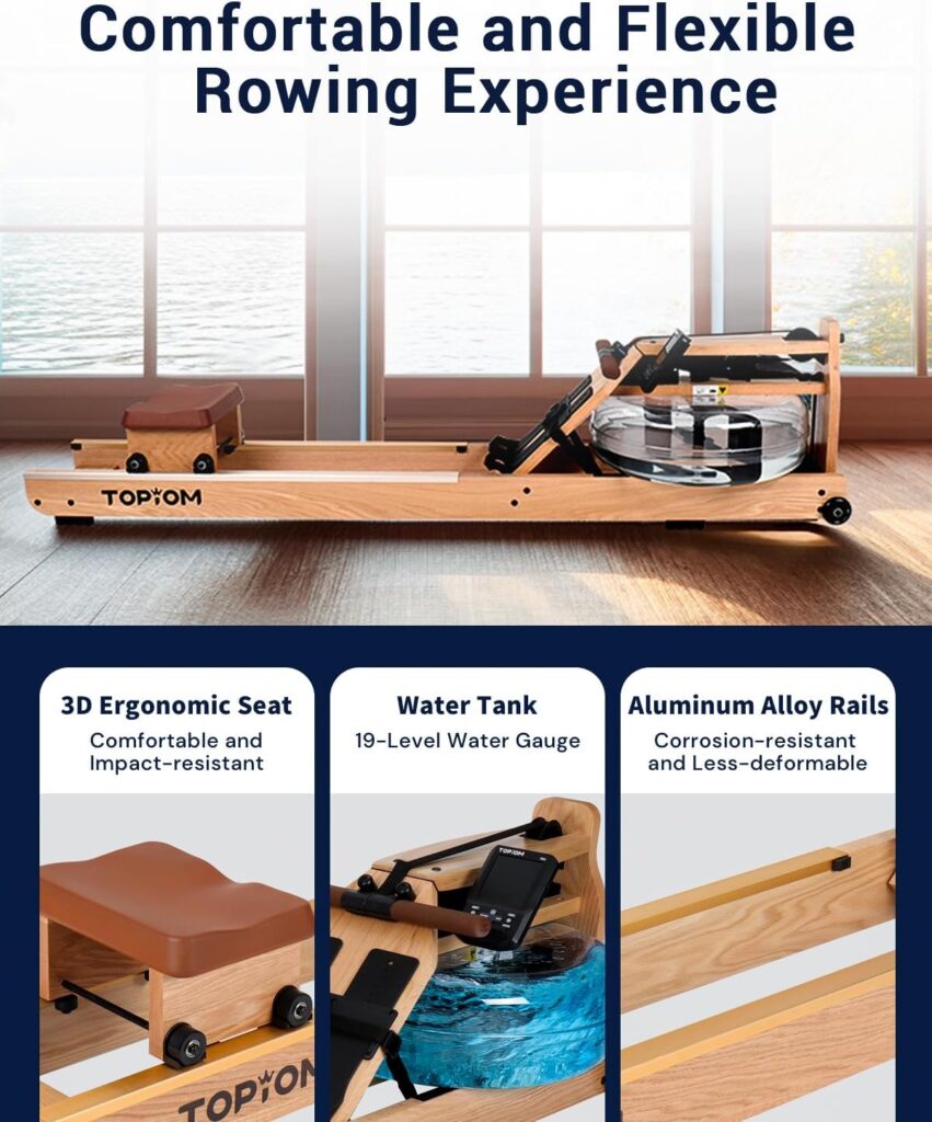 TOPIOM Water Rower Rowing Machine with TM-3 Performance Monitor, 400 lbs Max Load TOPIOM Water Rower Rowing Machine with TM-3 Performance Monitor, 400 lbs Max Load