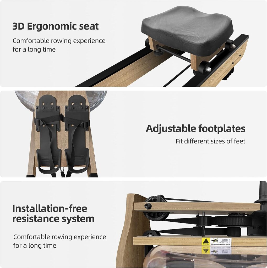 Wooden Water Resistance Rowing Machine - Home Indoor Fitness Equipment for Full Body Exercise and Aerobic Training Beige Wooden Water Resistance Rowing Machine - Home Indoor Fitness Equipment for Full Body Exercise and Aerobic Training Beige