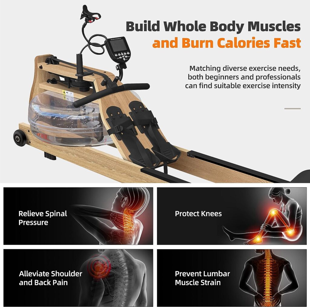 Wooden Water Resistance Rowing Machine - Home Indoor Fitness Equipment for Full Body Exercise and Aerobic Training Beige Wooden Water Resistance Rowing Machine - Home Indoor Fitness Equipment for Full Body Exercise and Aerobic Training Beige