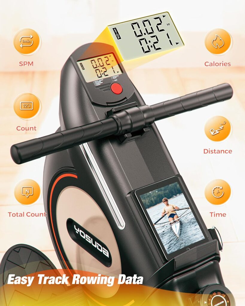 YOSUDA Magnetic Rowing Machine 350 LB Weight Capacity - 16 Levels Resistance for Home Use with LCD Monitor, Tablet Holder and Comfortable Seat Cushion