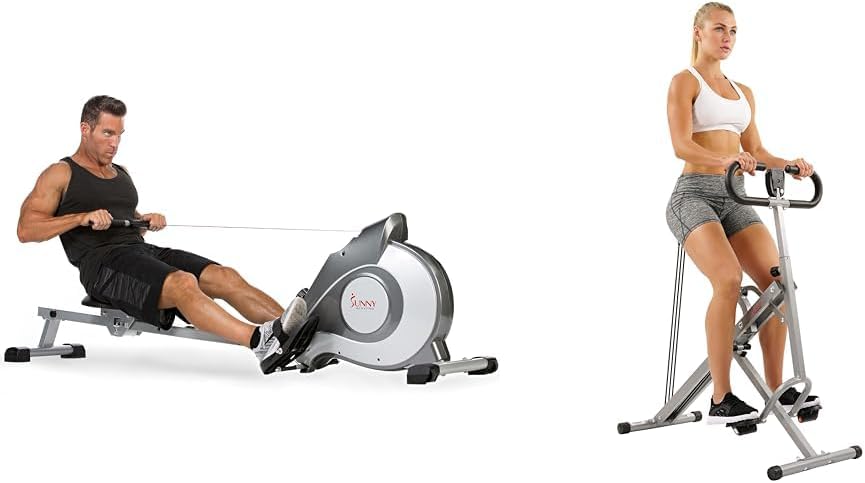 bundle-of-sunny-health-fitness-smart-magnetic-rowing-machine-with-extended-slide-rail-sunny-health-fitness-squat-assist-