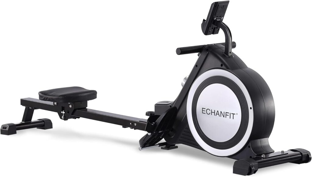 ECHANFIT Magnetic Rowing Machine with Optional 16 Levels Adjustable Resistance, LCD Monitor with Device Holder, 350 lb Weight Capacity