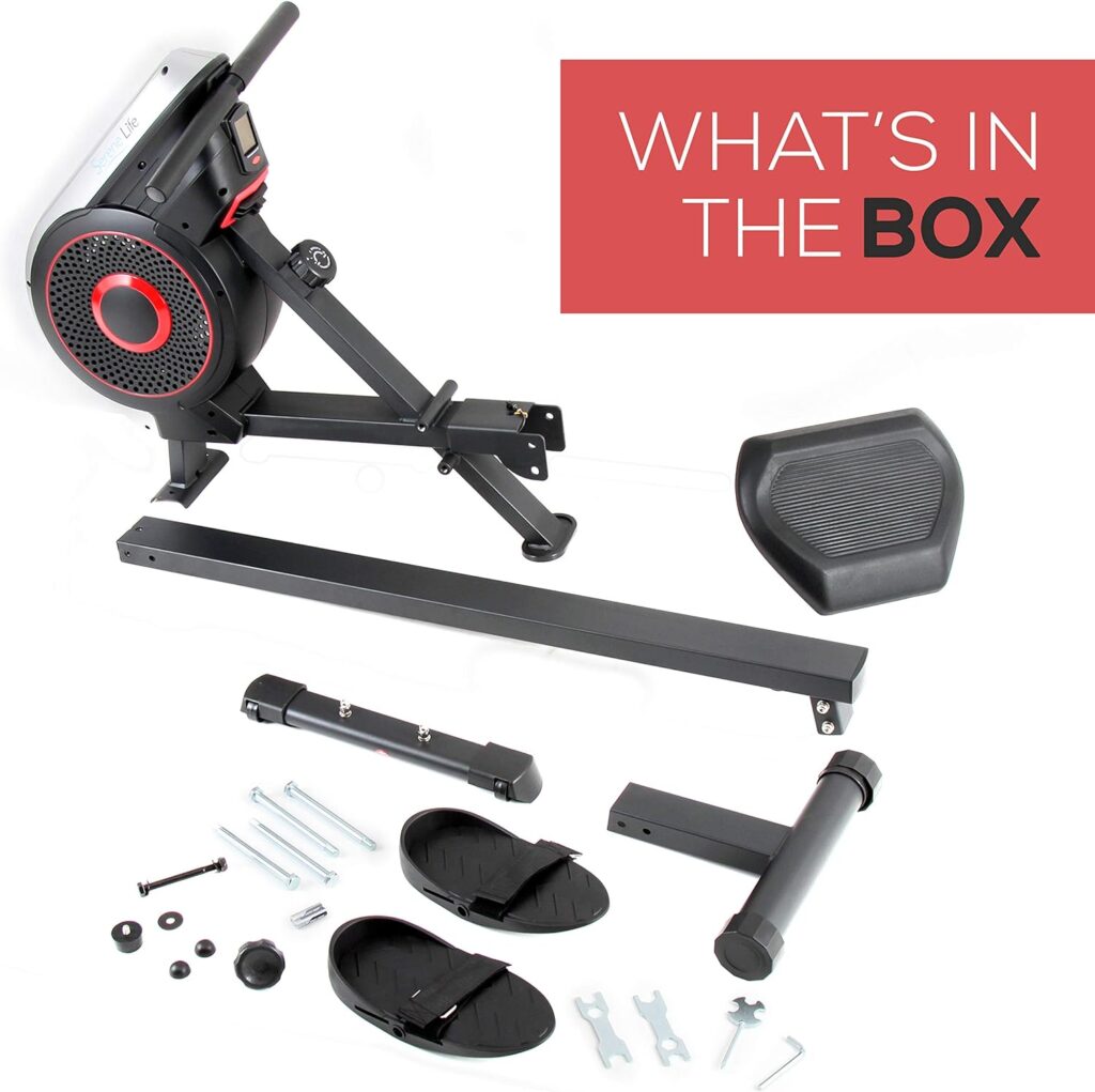 SereneLife Digital Folding Rowing Machines Magnetic - 8 Level Magnetic Resistance Rowing Machine Exercise - Foldable Travel Portable Rower Fitness Trainer Rowing Machine with LCD Monitor