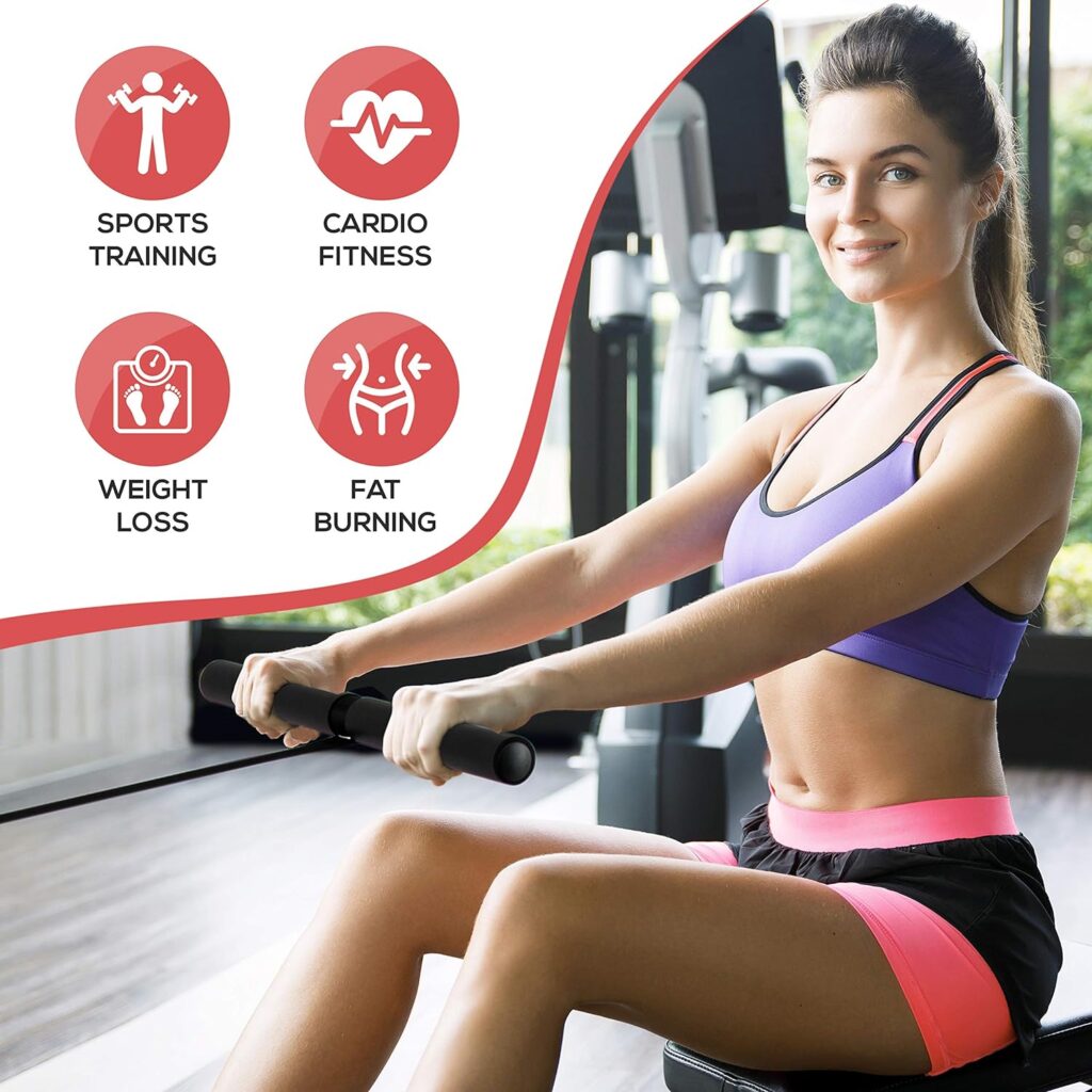 SereneLife Digital Folding Rowing Machines Magnetic - 8 Level Magnetic Resistance Rowing Machine Exercise - Foldable Travel Portable Rower Fitness Trainer Rowing Machine with LCD Monitor