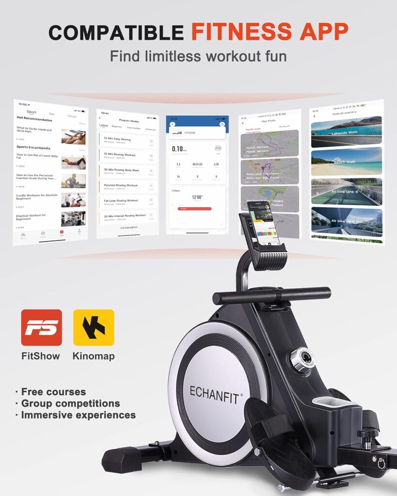 ECHANFIT Smart Magnetic Rowing Machine with Bluetooth for Home Use, 16 Levels Adjustable Resistance, LCD Monitor and Tablet Holder, 350 LB Weight Capacity Foldable Rower with Optional Free App ECHANFIT Smart Magnetic Rowing Machine with Bluetooth for Home Use, 16 Levels Adjustable Resistance, LCD Monitor and Tablet Holder, 350 LB Weight Capacity Foldable Rower with Optional Free App