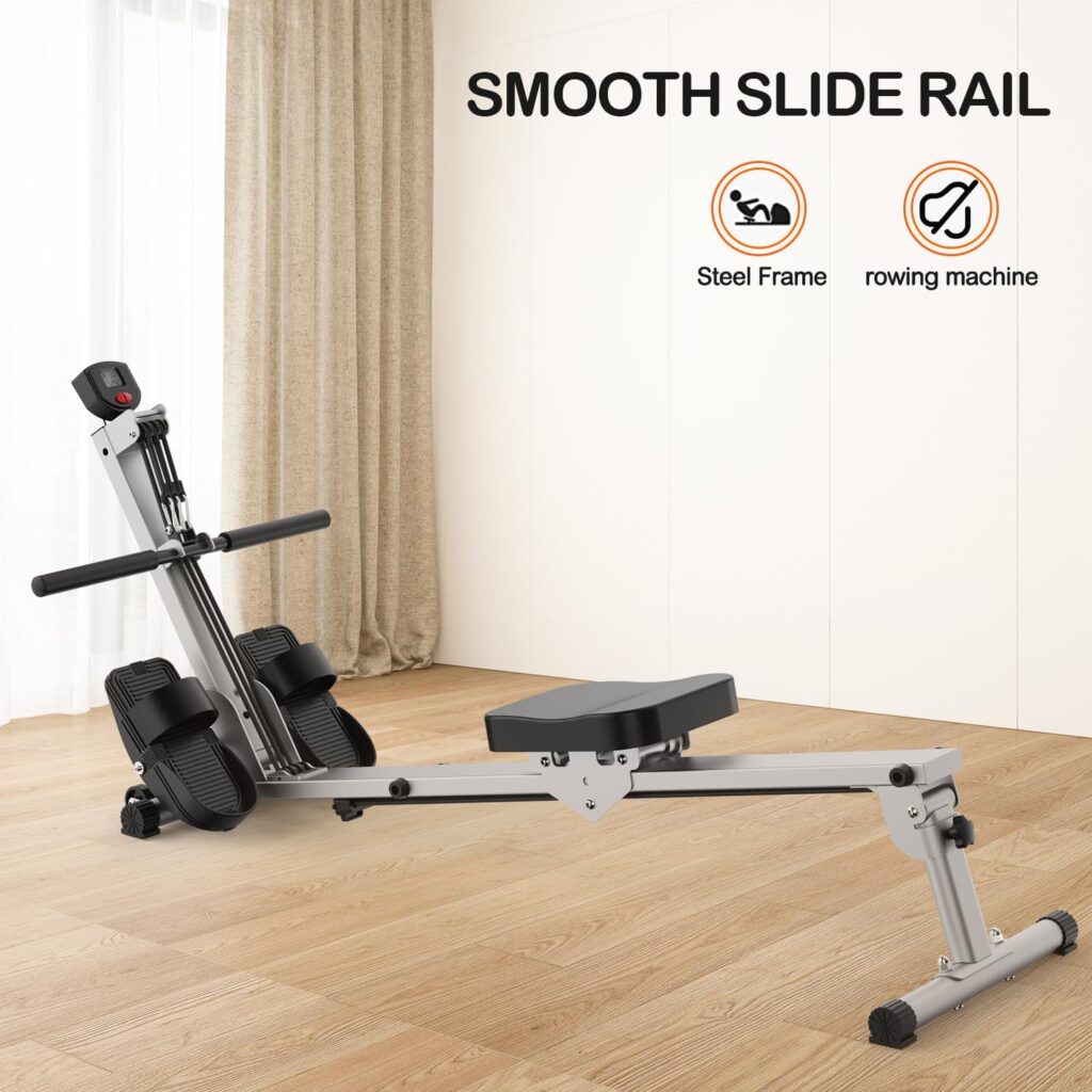 Rowing Machine for Home use, Rower Machine with 3 Adjustable Resistance  LCD Monitor, Quiet Compact Foldable Rowing Machine
