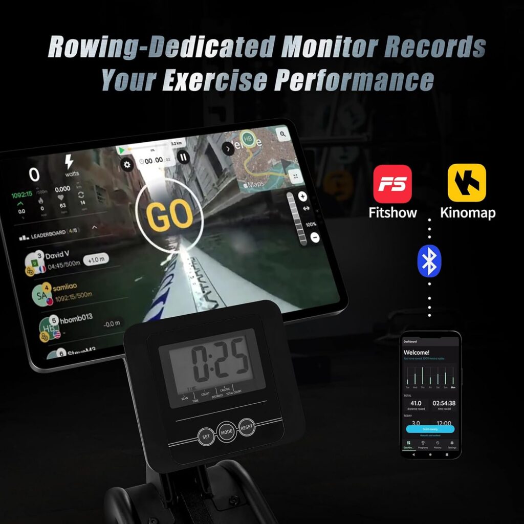 Rowing Machine 350LB Weight Capacity for Home use with Big LCD Monitor Water Row Machine, Tablet Holder and Comfortable Seat Cushion