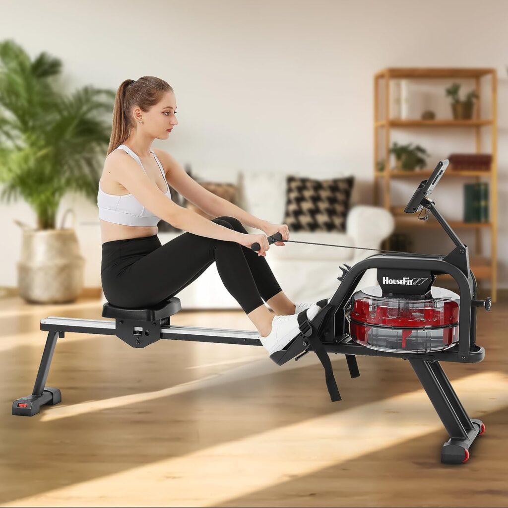 Rowing Machine 350LB Weight Capacity for Home use with Big LCD Monitor Water Row Machine, Tablet Holder and Comfortable Seat Cushion