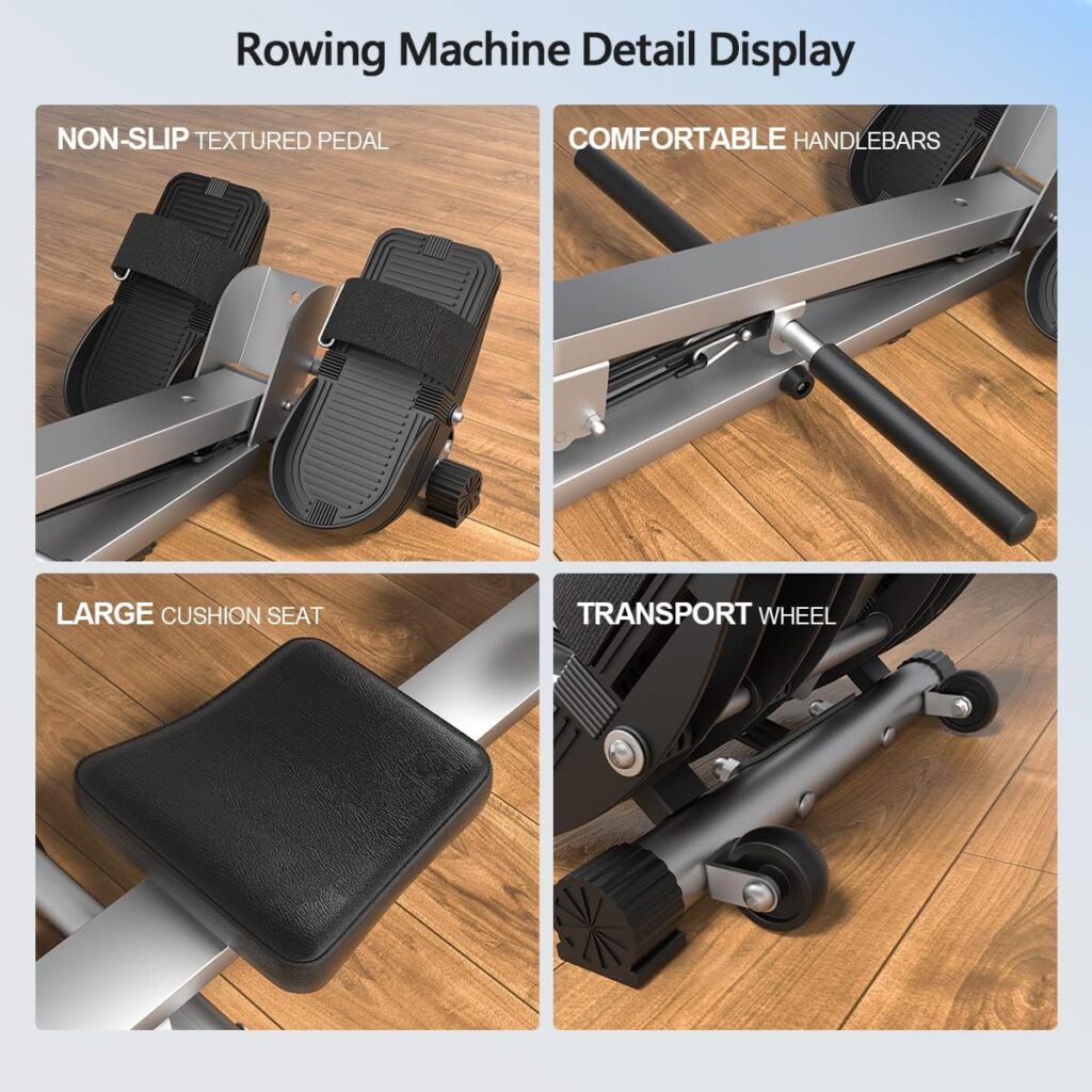 HOMGIM Rowing Machine for Home Use,Rowing Machine Rower Full Body Exercise Cardio Workout with LCD Monitor  Comfortable Seat Cushion,Quiet Smooth t-2023 Revolution New Row Machine,Silver,46*11*8 IN