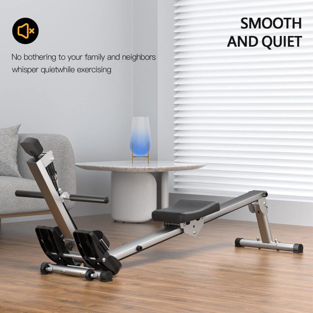 HOMGIM Rowing Machine for Home Use,Rowing Machine Rower Full Body Exercise Cardio Workout with LCD Monitor  Comfortable Seat Cushion,Quiet Smooth t-2023 Revolution New Row Machine,Silver,46*11*8 IN