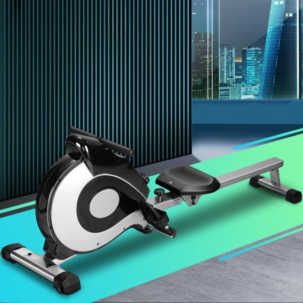 Rowing Machine, Foldable Magnetic Rowing Machine with Extended Rails, with LED Display