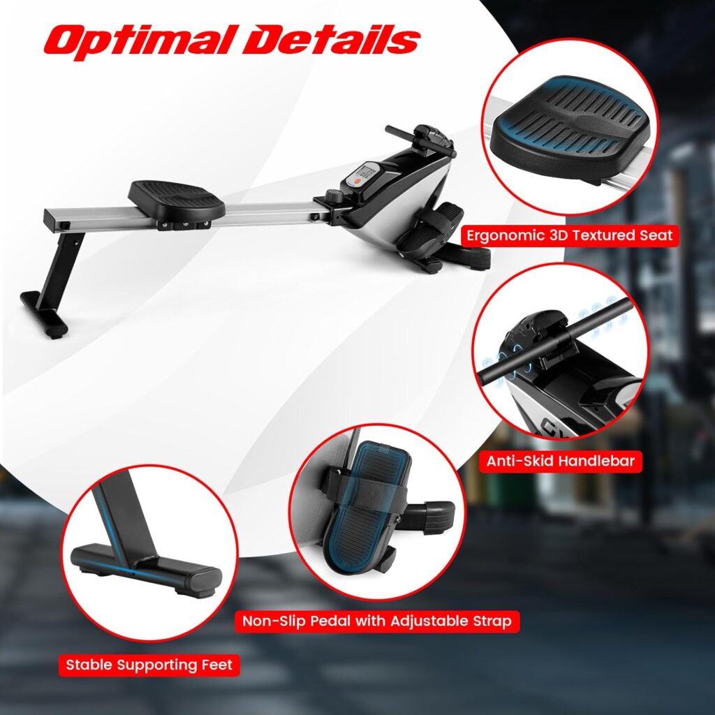 Goplus Folding Rowing Machine,Magnetic Rower with Adjustable Resistance and LCD Display, Exercise Cardio Fitness Equipment for Home Use