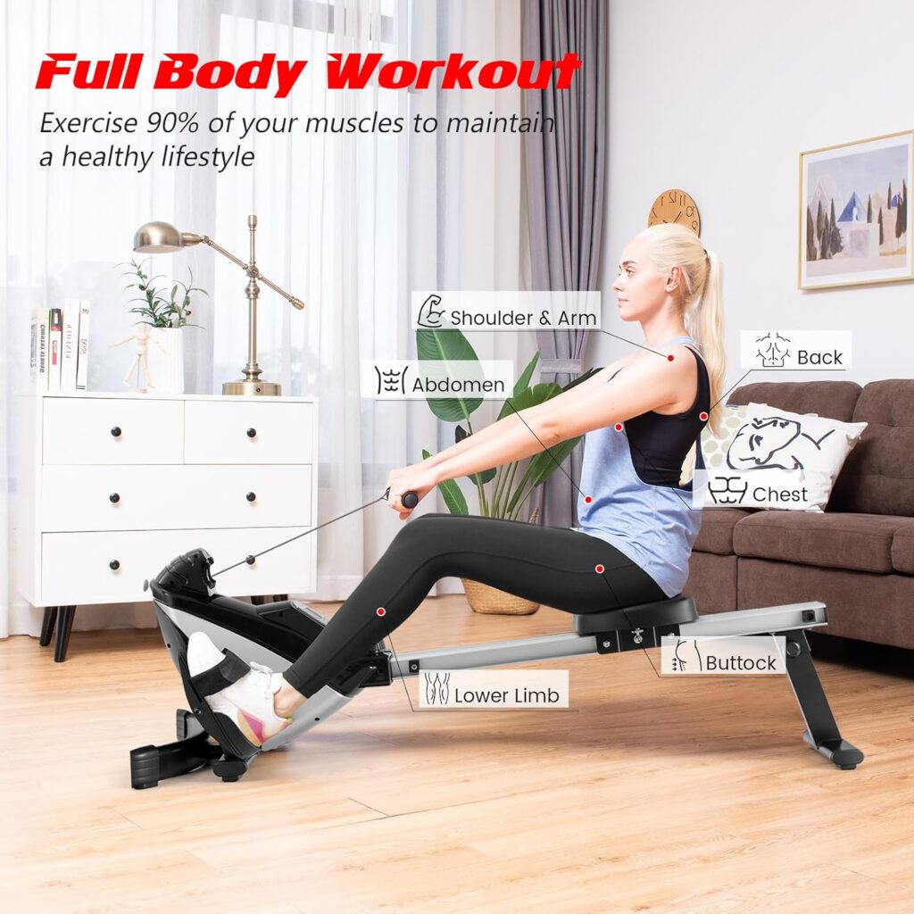 Goplus Folding Rowing Machine,Magnetic Rower with Adjustable Resistance and LCD Display, Exercise Cardio Fitness Equipment for Home Use