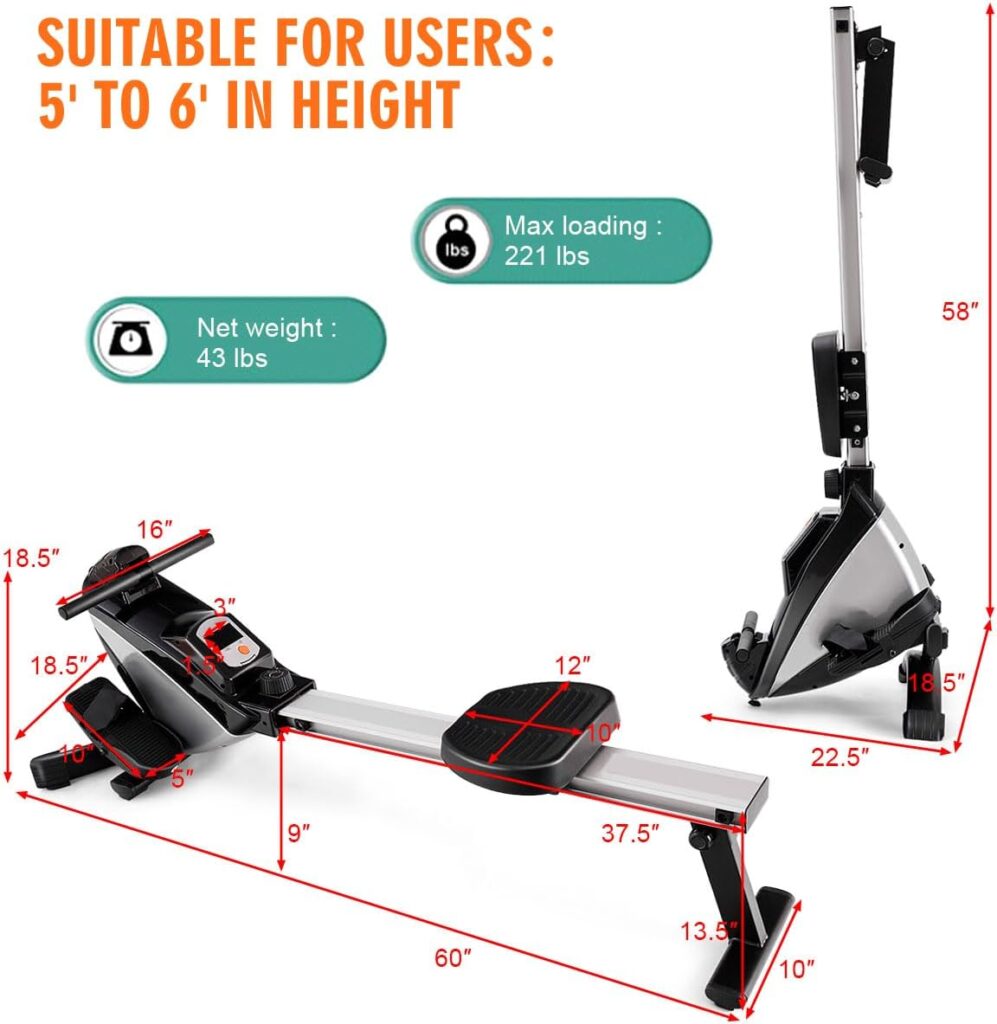 Goplus Folding Rowing Machine,Magnetic Rower with Adjustable Resistance and LCD Display, Exercise Cardio Fitness Equipment for Home Use