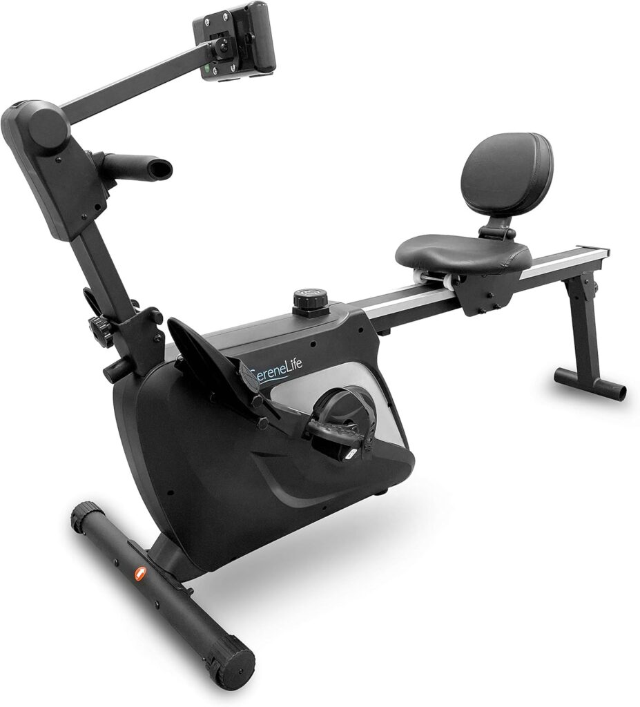 SereneLife 2-in-1 Rowing Machine  Bike - 8 Magnetic Resistance Levels, 264lbs Capacity - Foldable  Portable Cardio Fitness Trainer with LCD Monitor - Promotes Weight Loss, Strength, Stamina Building
