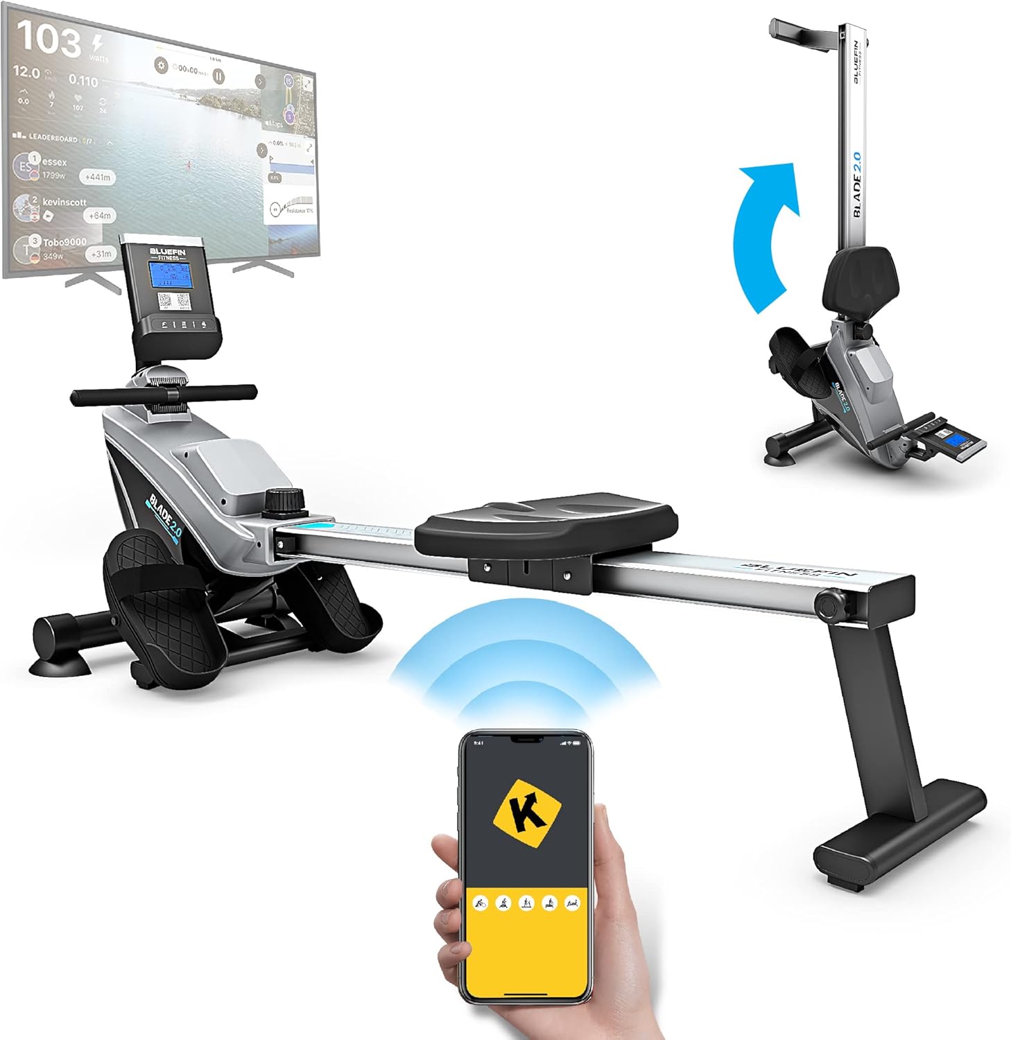 bluefin-fitness-rower-machine-blade-home-gym-foldable-magnetic-resistance-rower-8-x-tension-levels-smooth-belt-drive-lcd