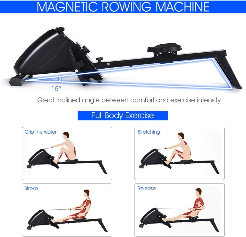Nightcore Magnetic Rowing Machine, Folding Exercise Rower with10 Adjustable Resistance Levels  LCD Monitor  Large Pivoting Pedals, Full Body Exercise Equipment for Home Use, Black