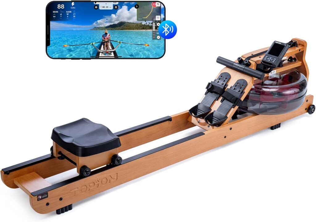 Water Rowing Machine for Home Use, Foldable Rower Machine with Dedicated Monitor  Bluetooth App, Upgraded Handle, Adjustable Footpad, Tablet Holder Water Rowing Machine