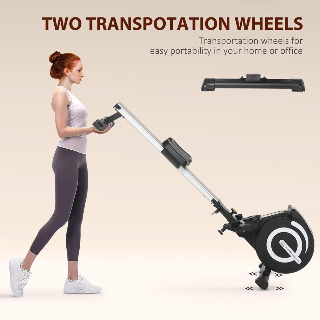 Soozier Magnetic Rowing Machine Adjustable Resistance Rower with LCD Digital Monitor Fully Body Health  Fitness for Home Use