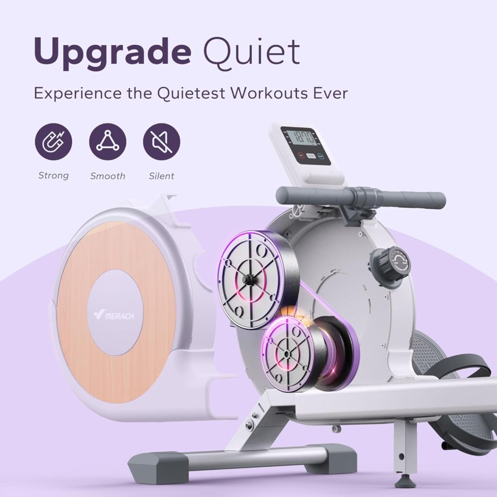 MERACH Rowing Machines for Home, Magnetic Rowing Machine with 16 Levels, Rower Machine of Quiet Resistance, Dual Slide Rail with Max 350lbs Weight Capacity, App Compatible