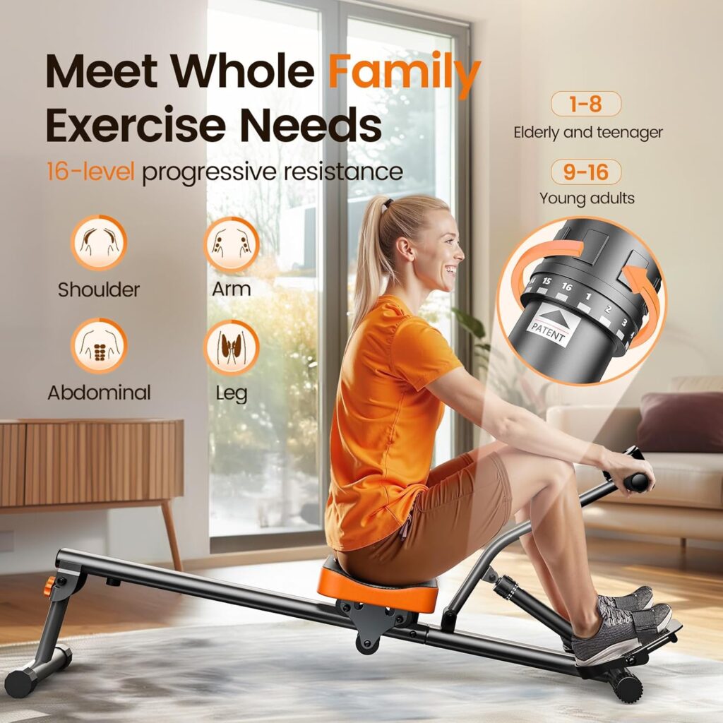 Niceday Rowing Machine, Hydraulic Rower Machine with 16 Resistance Levels, 300LBS Loading Capacity