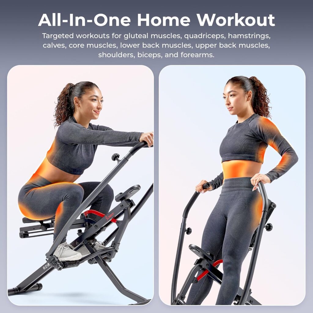 Sunny Health  Fitness Compact Full-Motion Rowing Machine w/Adjustable Resistance, Low-Impact Full-Body Workout Rower w/Long Slide Rail, Space-Saving Design, Optional Free SunnyFit App Connection