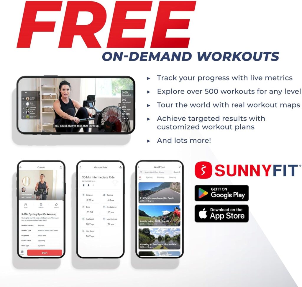 Sunny Health  Fitness Flip  Foldable Rowing Machine for Home w/Extended Slide Rail, Full-Body Workout, Low-Impact, Optional Extra Long Rail, Quiet Rail Cover, Water Motion and Free SunnyFit App