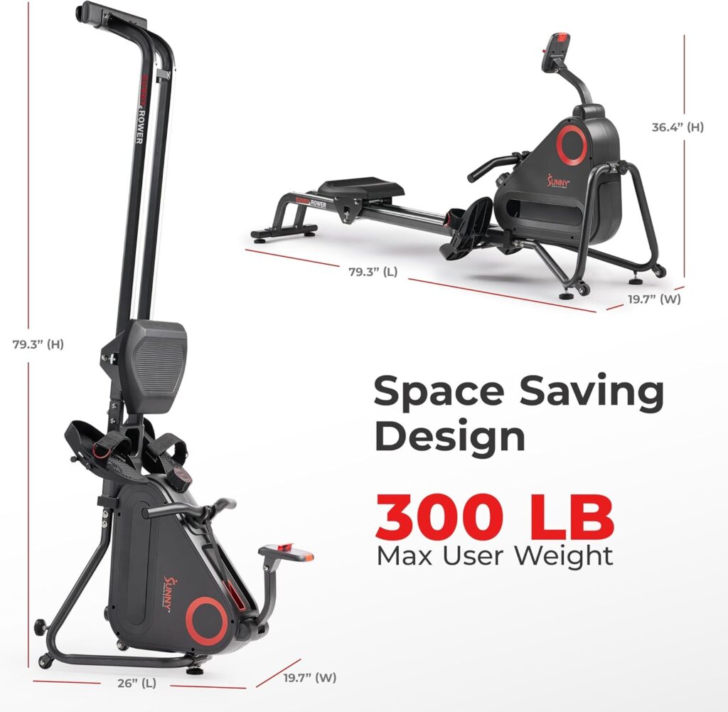 Sunny Health  Fitness Magnetic Rowing Machine for Home Exercise, Quiet  Smooth Rower with Compact Storage and Optional Free SunnyFit App Connectivity