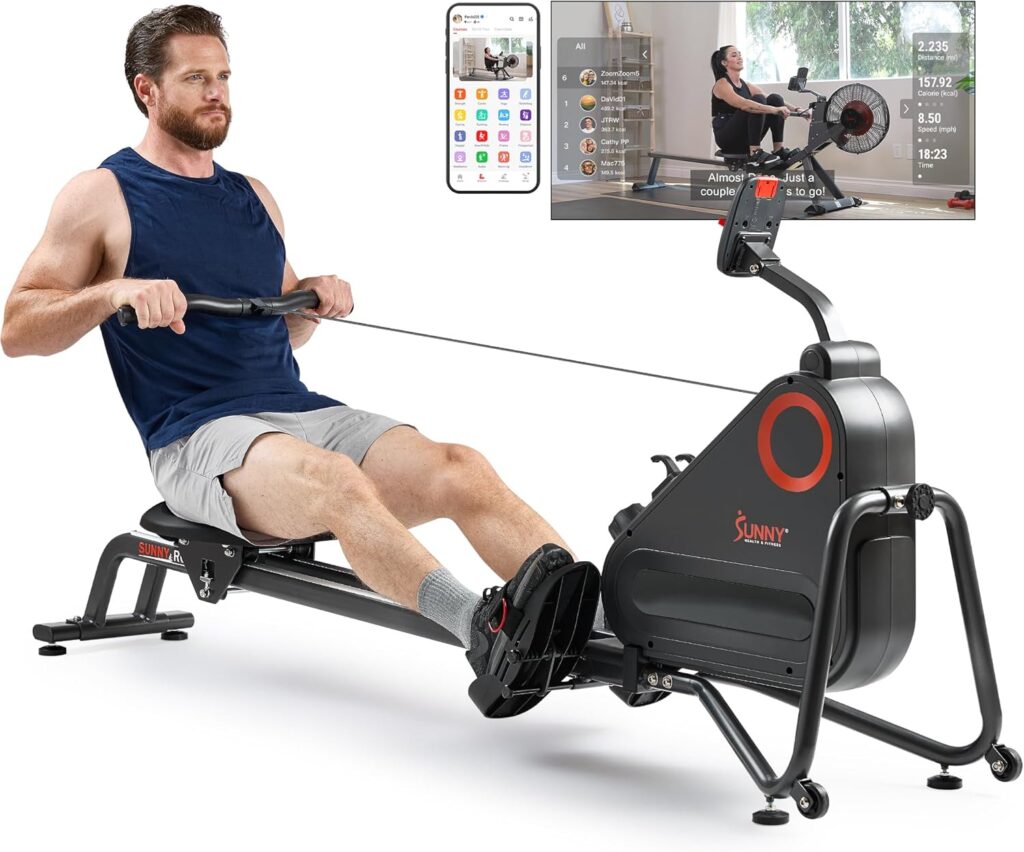 Sunny Health Fitness Magnetic Rowing Machine for Home Exercise, Quiet Smooth Rower with Compact Storage and Optional Free SunnyFit App Connectivity Sunny Health Fitness Magnetic Rowing Machine for Home Exercise, Quiet Smooth Rower with Compact Storage and Optional Free SunnyFit App Connectivity