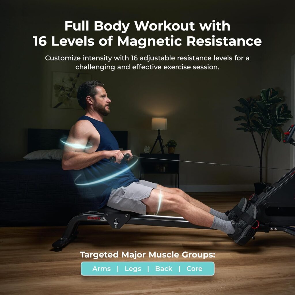 Sunny Health Fitness Magnetic Rowing Machine for Home Exercise, Quiet Smooth Rower with Compact Storage and Optional Free SunnyFit App Connectivity Sunny Health Fitness Magnetic Rowing Machine for Home Exercise, Quiet Smooth Rower with Compact Storage and Optional Free SunnyFit App Connectivity