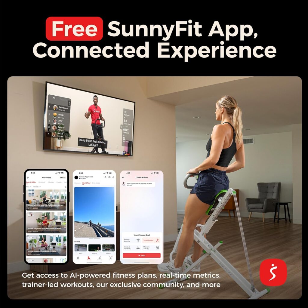 Sunny Health Fitness Smart Row-N-Ride Glute Leg Trainer, Foldable Squat Assist Rower with Exclusive SunnyFit App Connection Sunny Health Fitness Smart Row-N-Ride Glute Leg Trainer, Foldable Squat Assist Rower with Exclusive SunnyFit App Connection