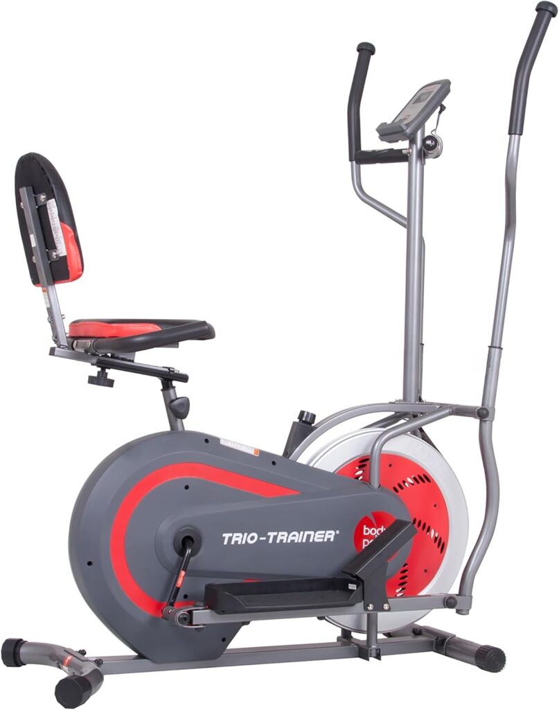 [BODY POWER] 2nd Generation Patented 3-in-1 Home Gym, Upright Compact Exercise Bike, Elliptical Machine  Recumbent Bike, Trio Trainer with Heartrate Monitor, Safety Brake Pad. BRT5088